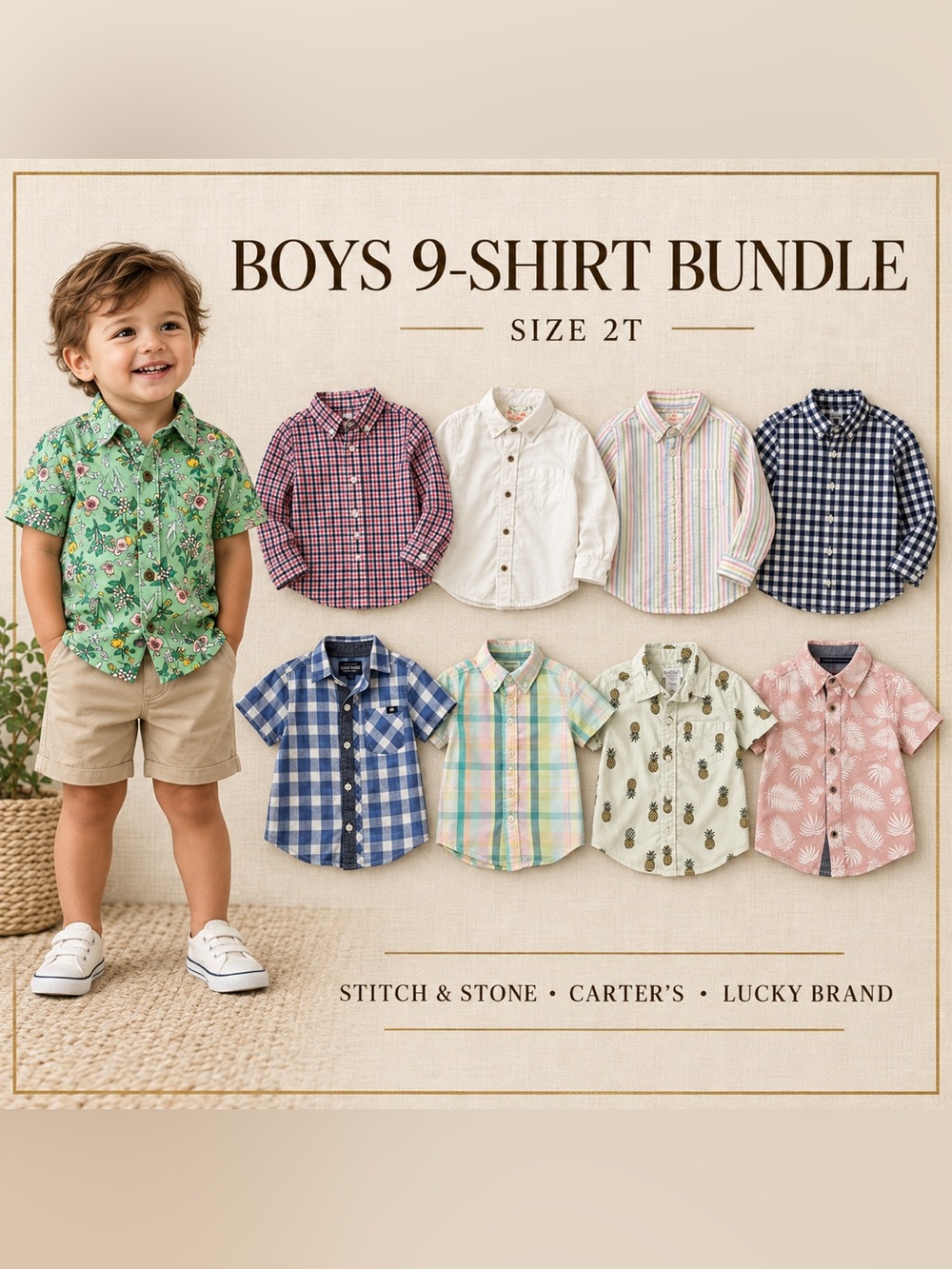 Boys 2T Button-Down Shirt Bundle 9-Piece CrewCuts Lucky Brand Carter’s Little Me